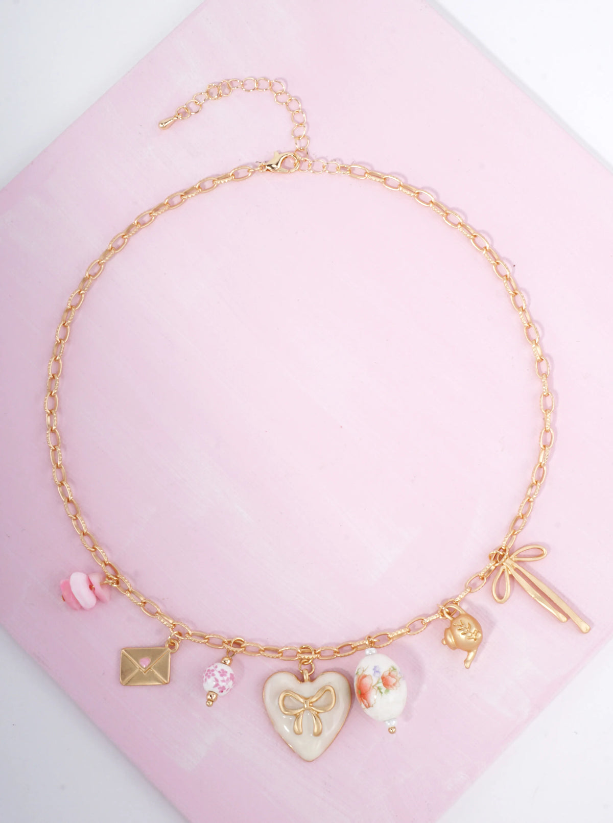 Coquette Charm Necklace With Bow & Heart Pendant