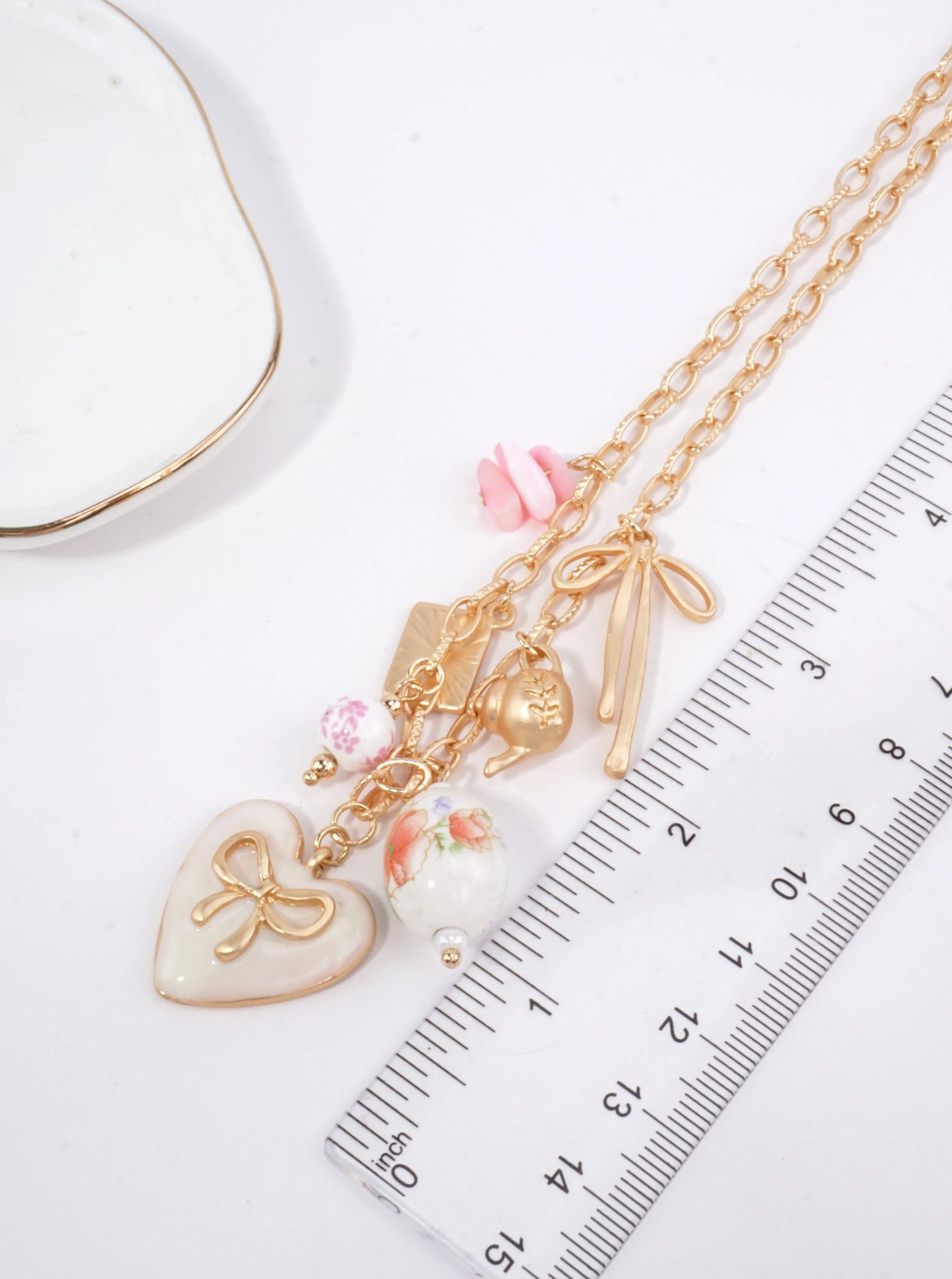 Coquette Charm Necklace With Bow & Heart Pendant