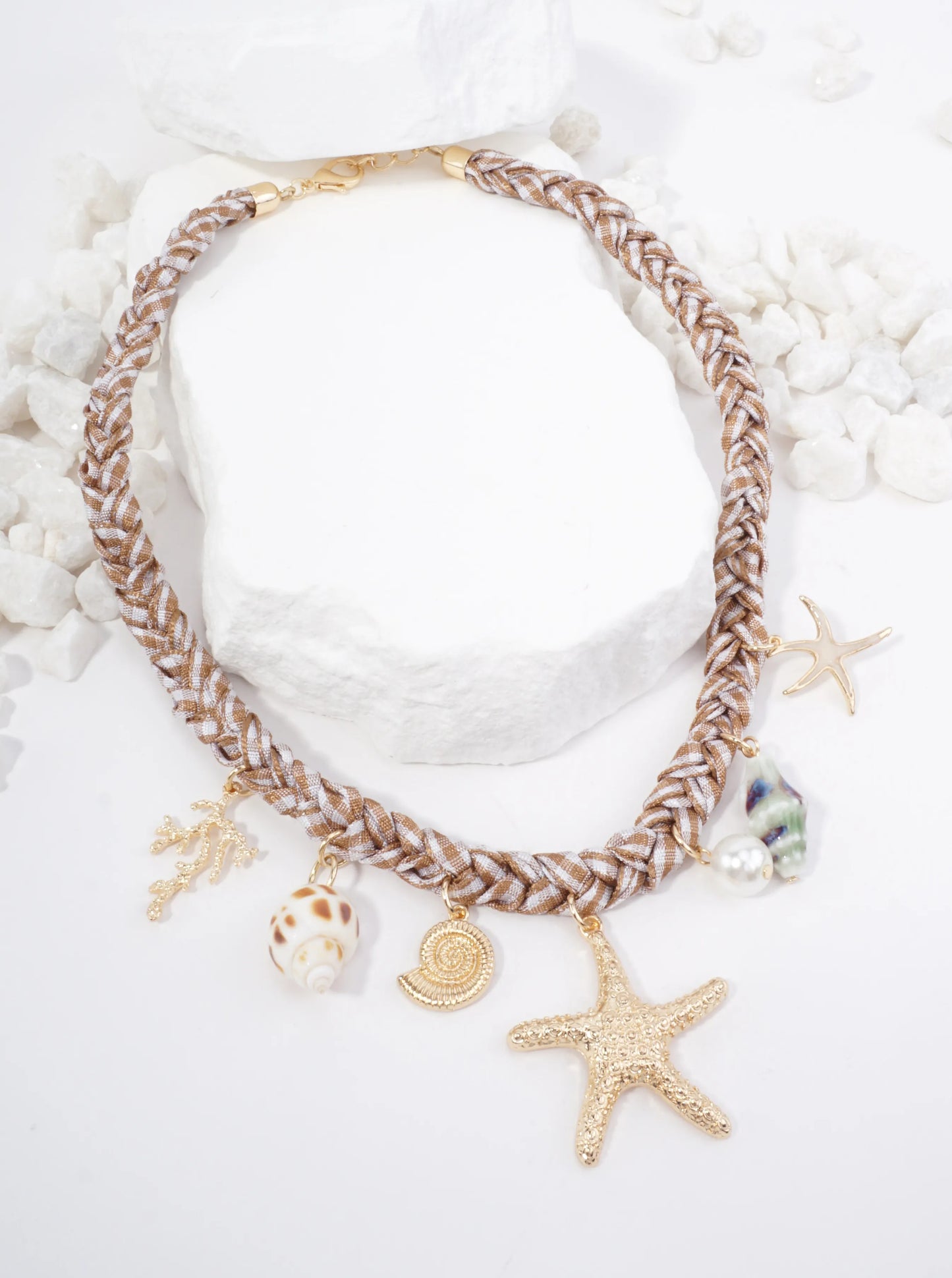 Textured Sea Life Charm Braided Necklace