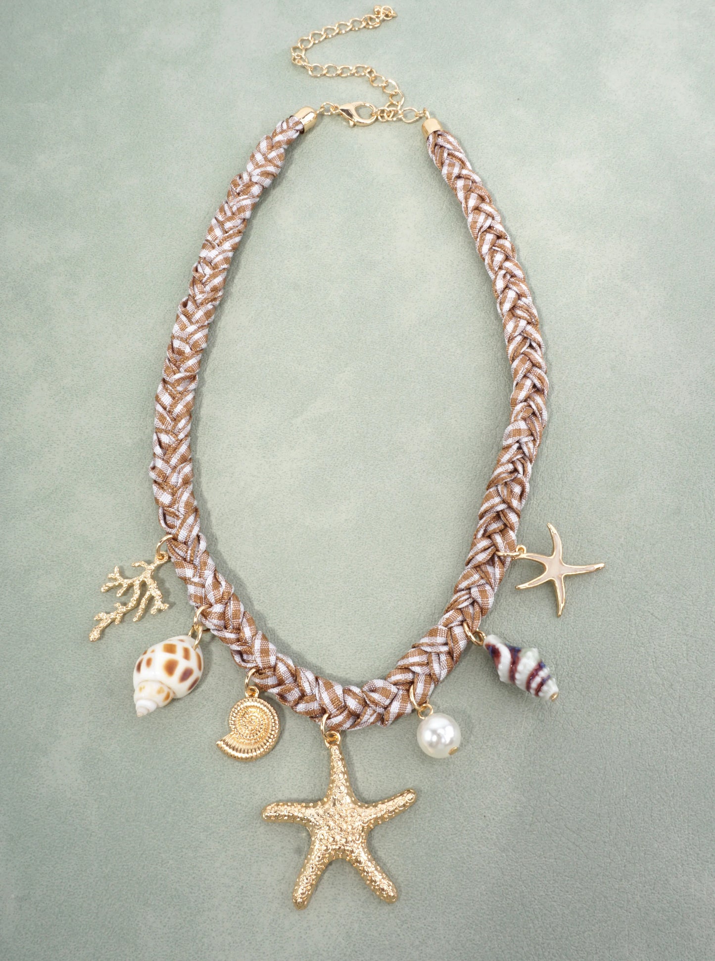 Textured Sea Life Charm Braided Necklace