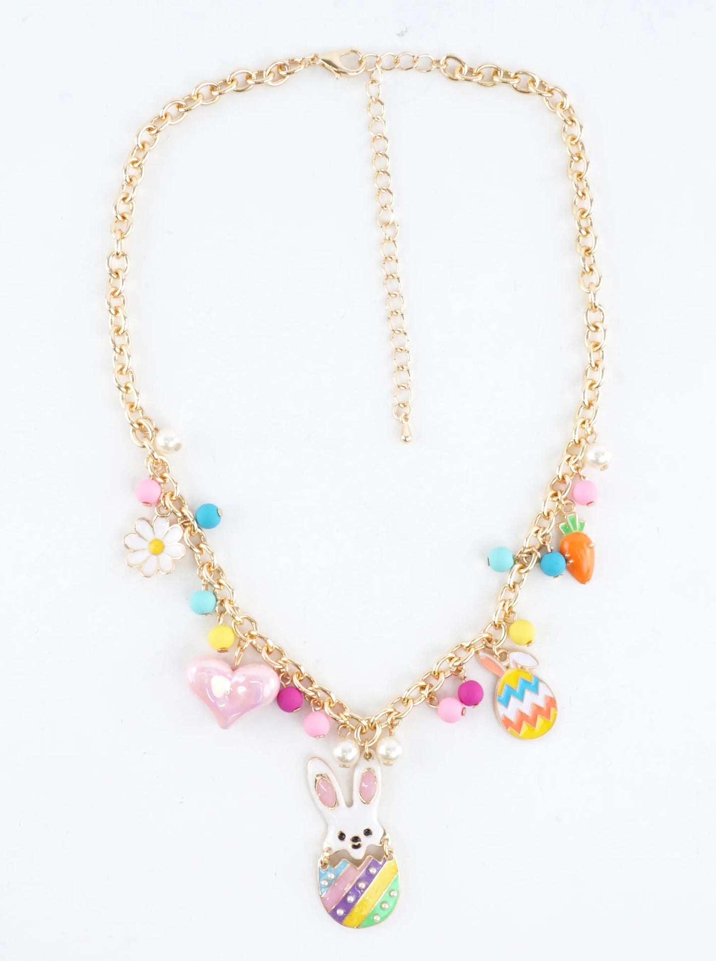 Easter Bunny Heart Flower Charm Necklace