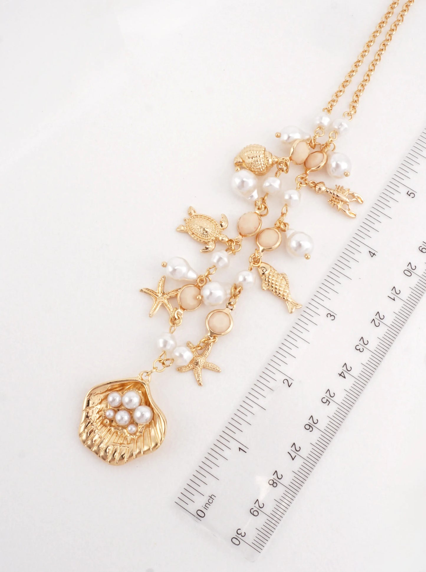 Coastal Sea Life Charm Necklace With Pearls