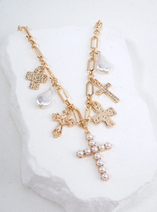 Polished Religious Textured Cross Charm Necklace