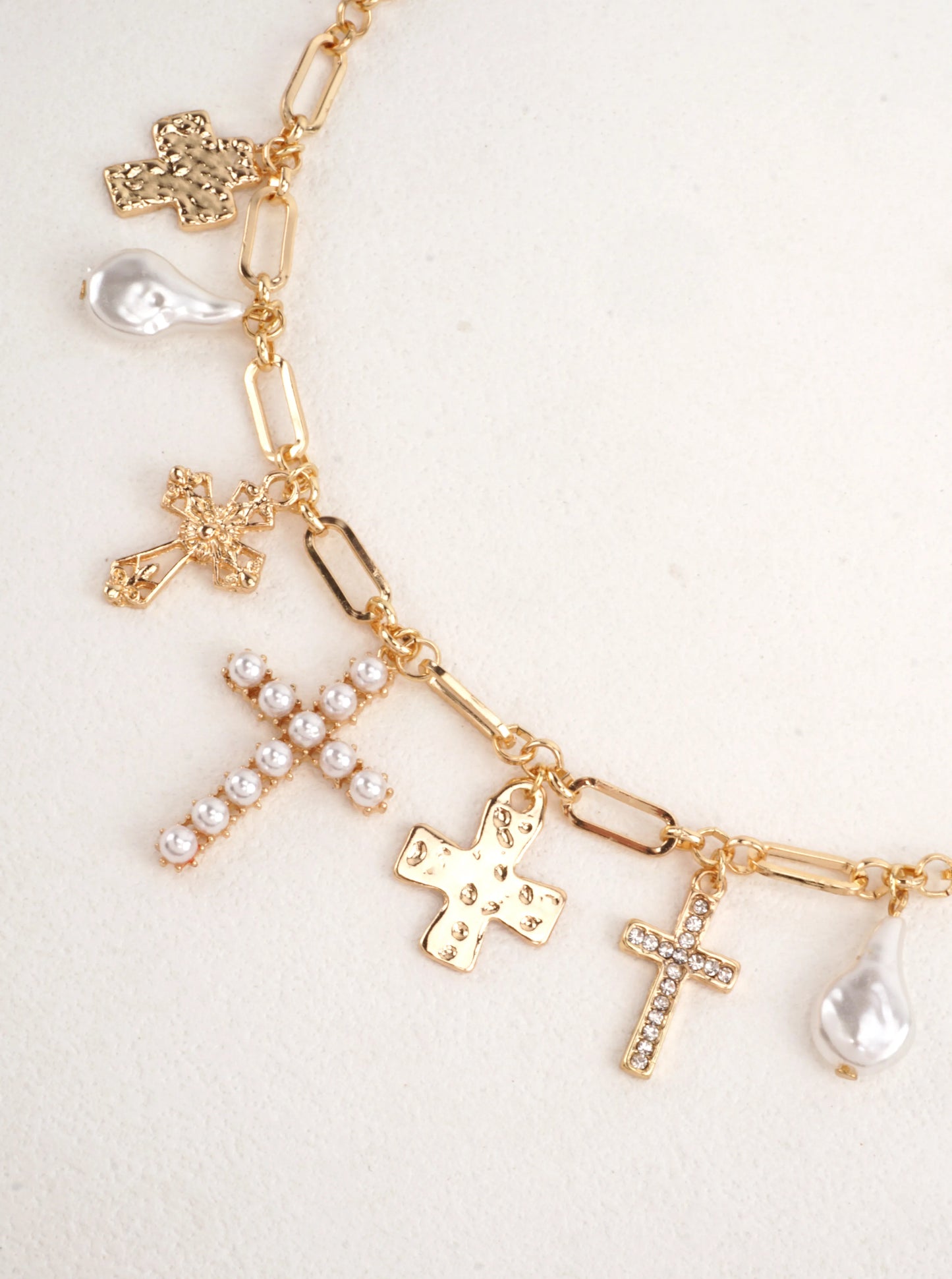 Polished Religious Textured Cross Charm Necklace