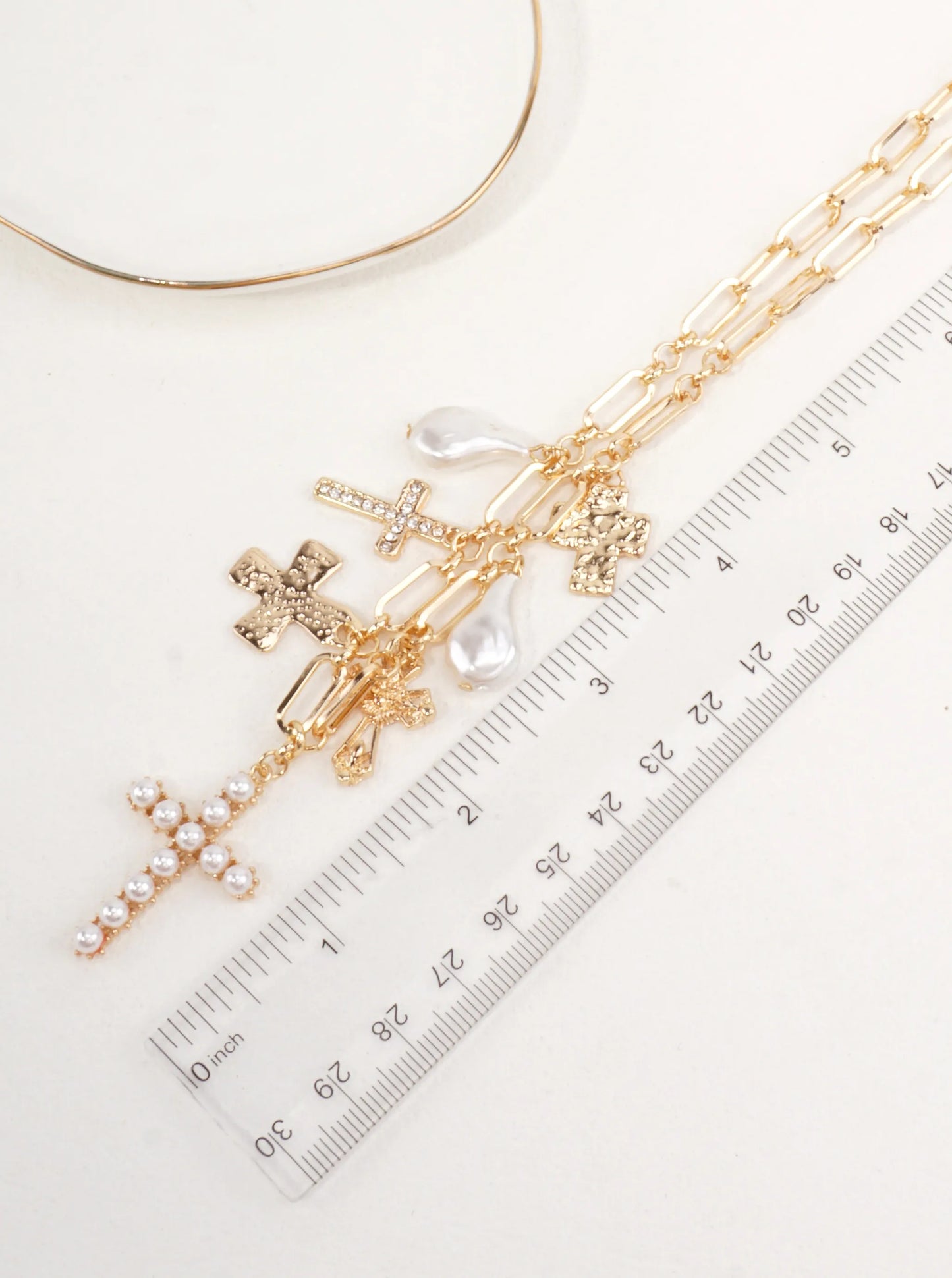 Polished Religious Textured Cross Charm Necklace