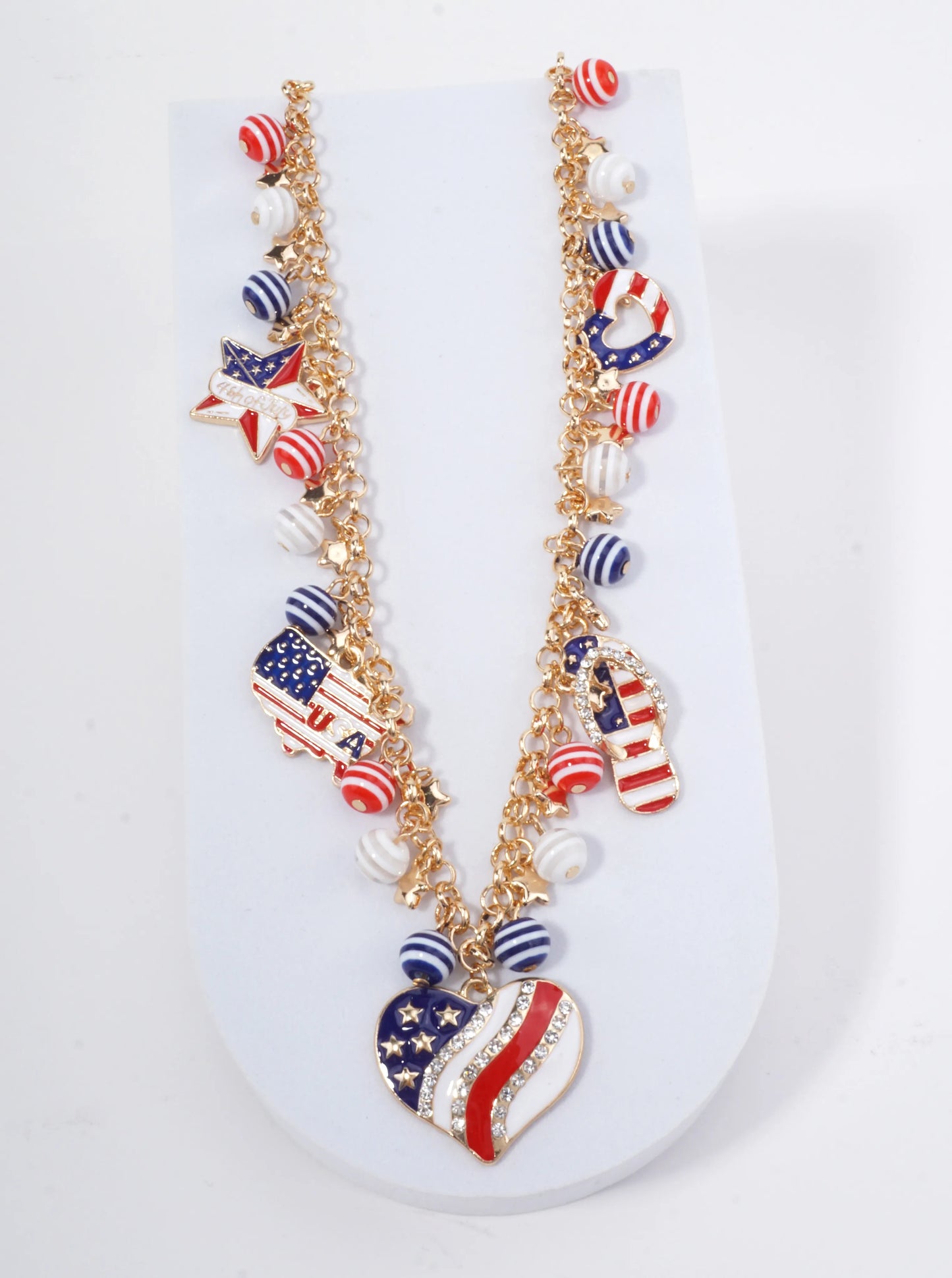 Patriotic Heart Charm Enameled Necklace