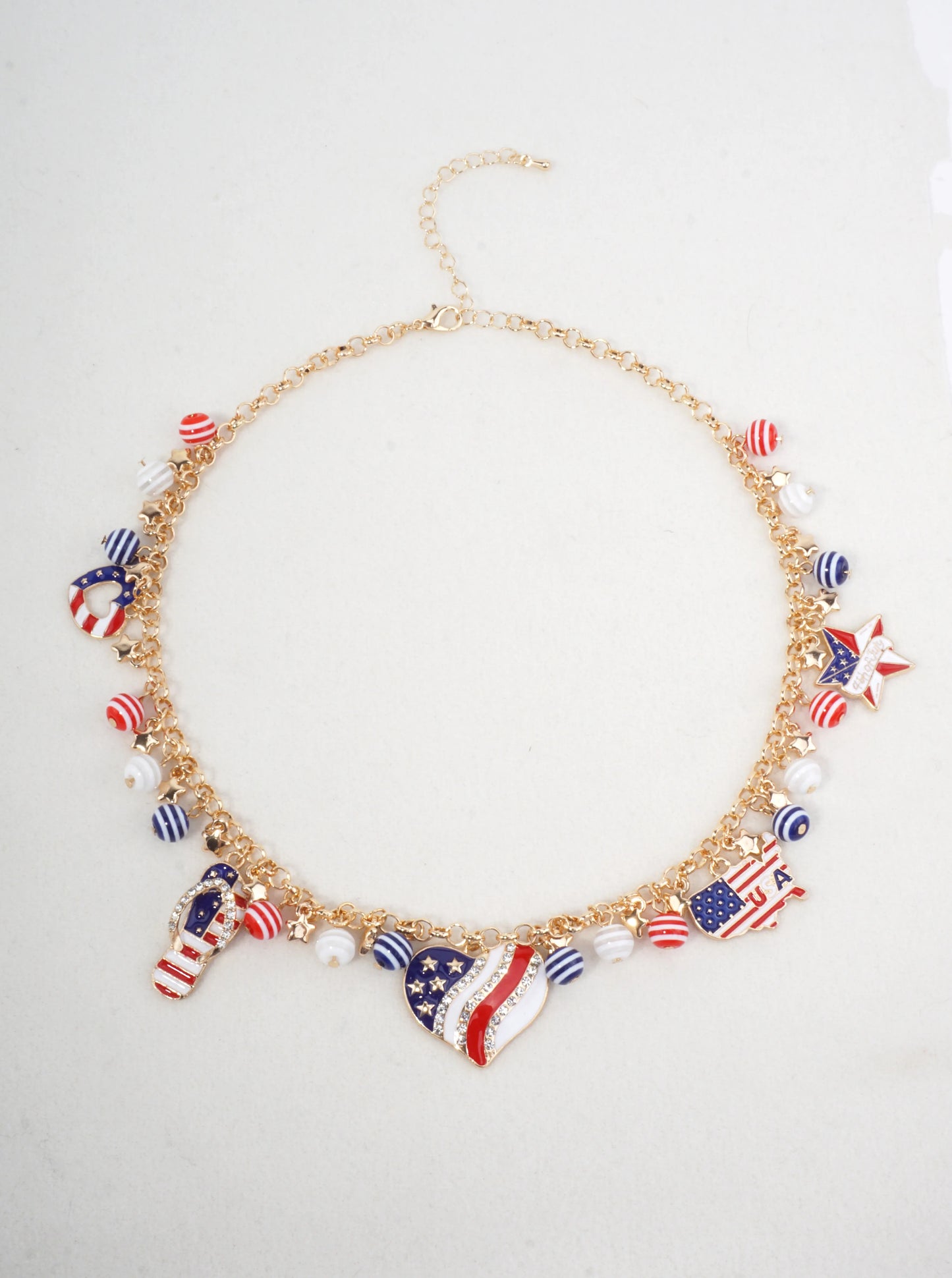 Patriotic Heart Charm Enameled Necklace