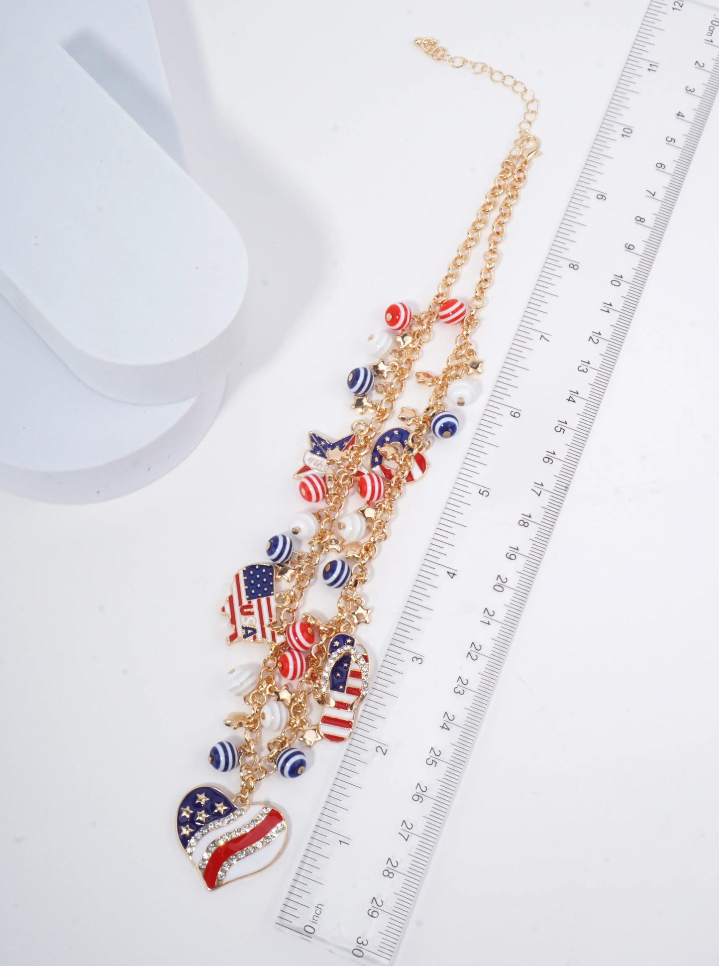 Patriotic Heart Charm Enameled Necklace