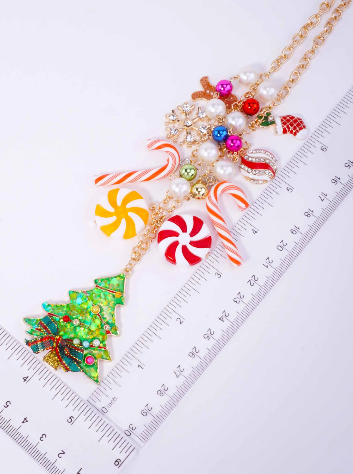 Christmas Candy Tree Pearl Charm Layered Necklace - Gold