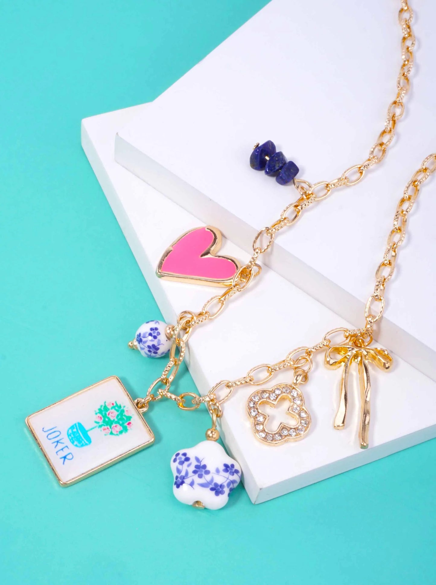 Multi Charm Paper Clip Chain Necklace