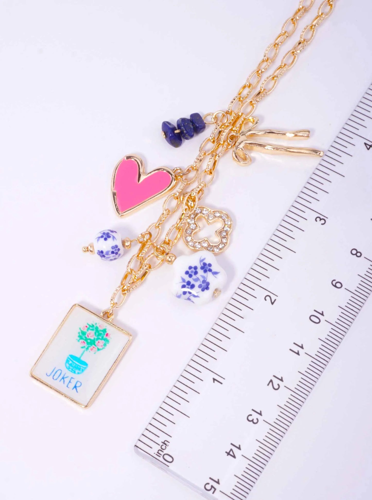 Multi Charm Paper Clip Chain Necklace