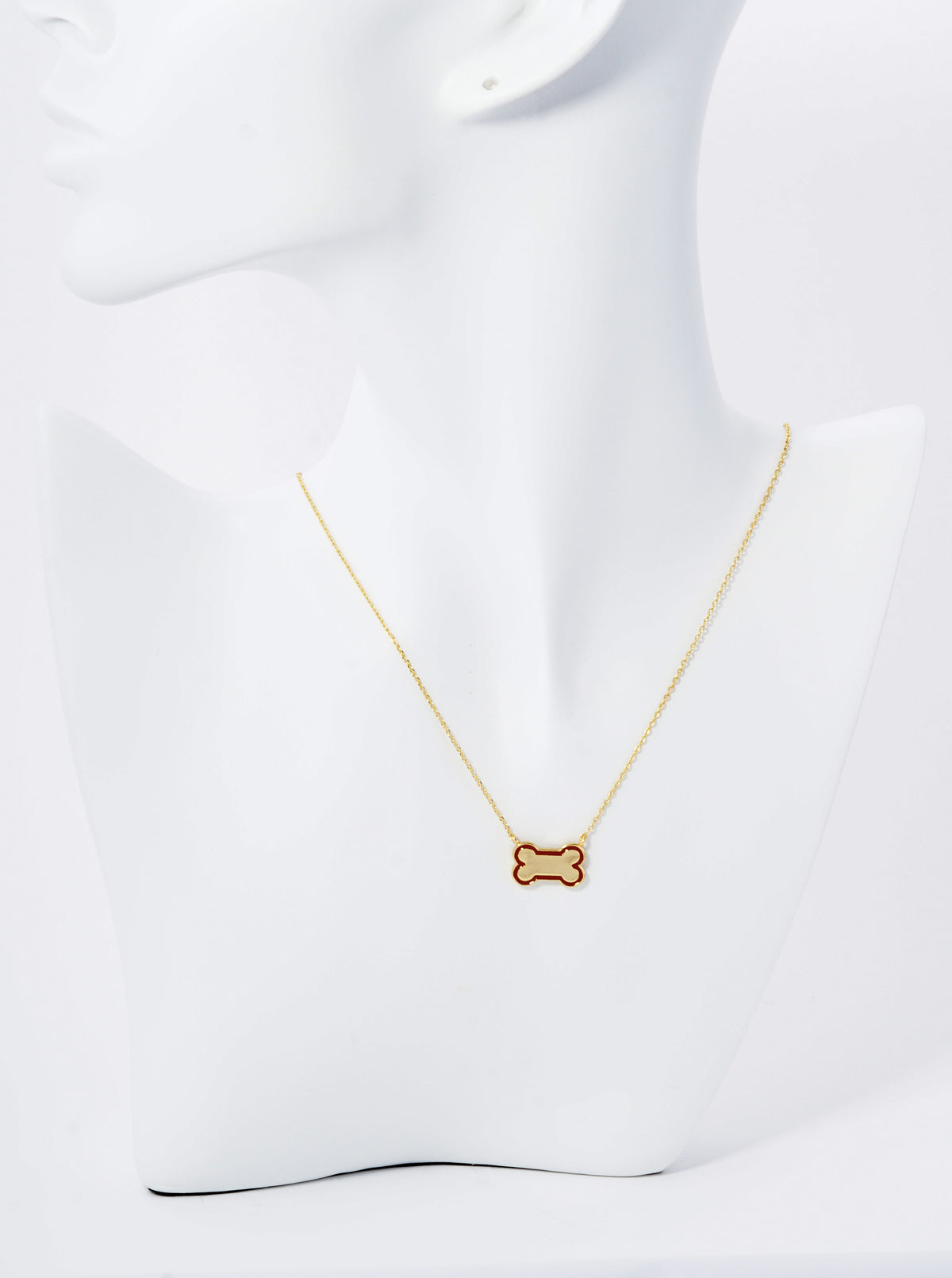 Game Day Mascot 18K Gold Dipped Enamel Dog Bone Treat Pendant Necklace