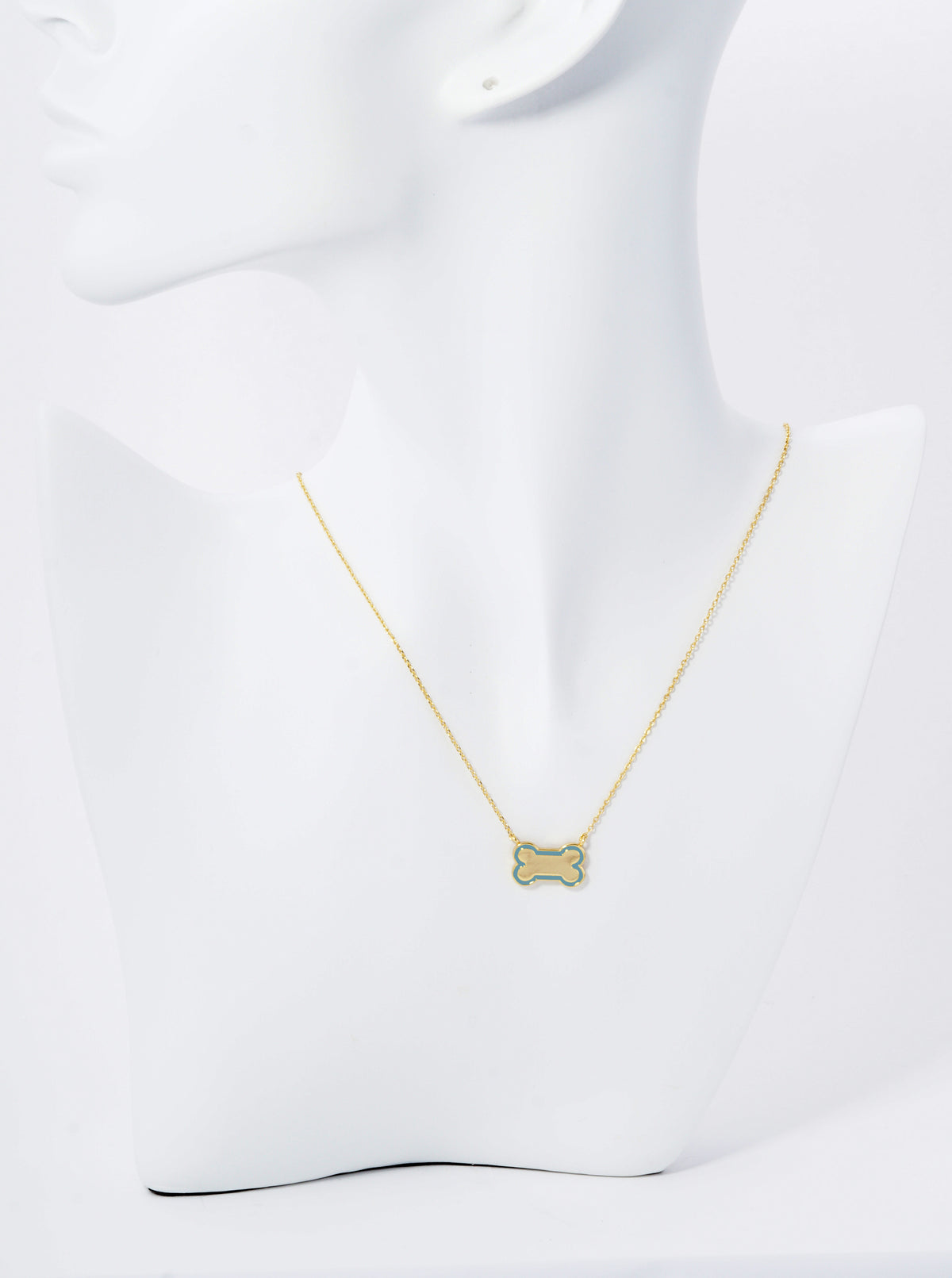 Game Day Mascot 18K Gold Dipped Enamel Dog Bone Treat Pendant Necklace