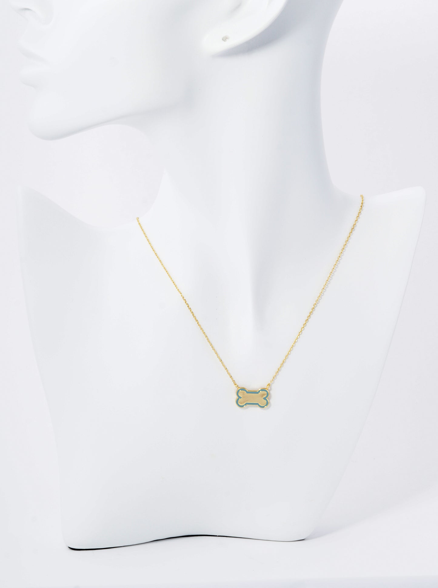 Game Day Mascot 18K Gold Dipped Enamel Dog Bone Treat Pendant Necklace