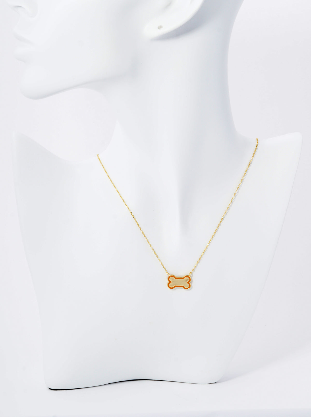 Game Day Mascot 18K Gold Dipped Enamel Dog Bone Treat Pendant Necklace