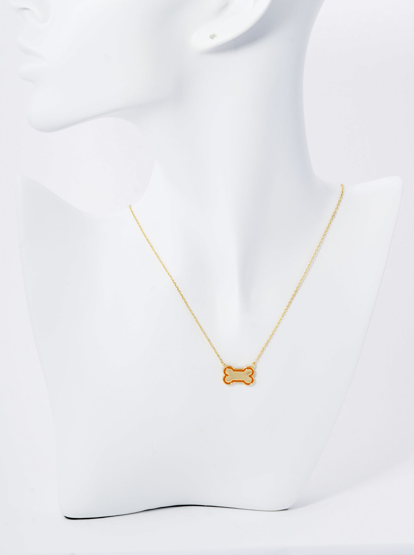 Game Day Mascot 18K Gold Dipped Enamel Dog Bone Treat Pendant Necklace