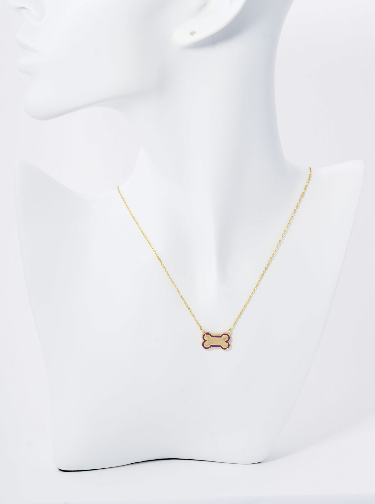 Game Day Mascot 18K Gold Dipped Enamel Dog Bone Treat Pendant Necklace