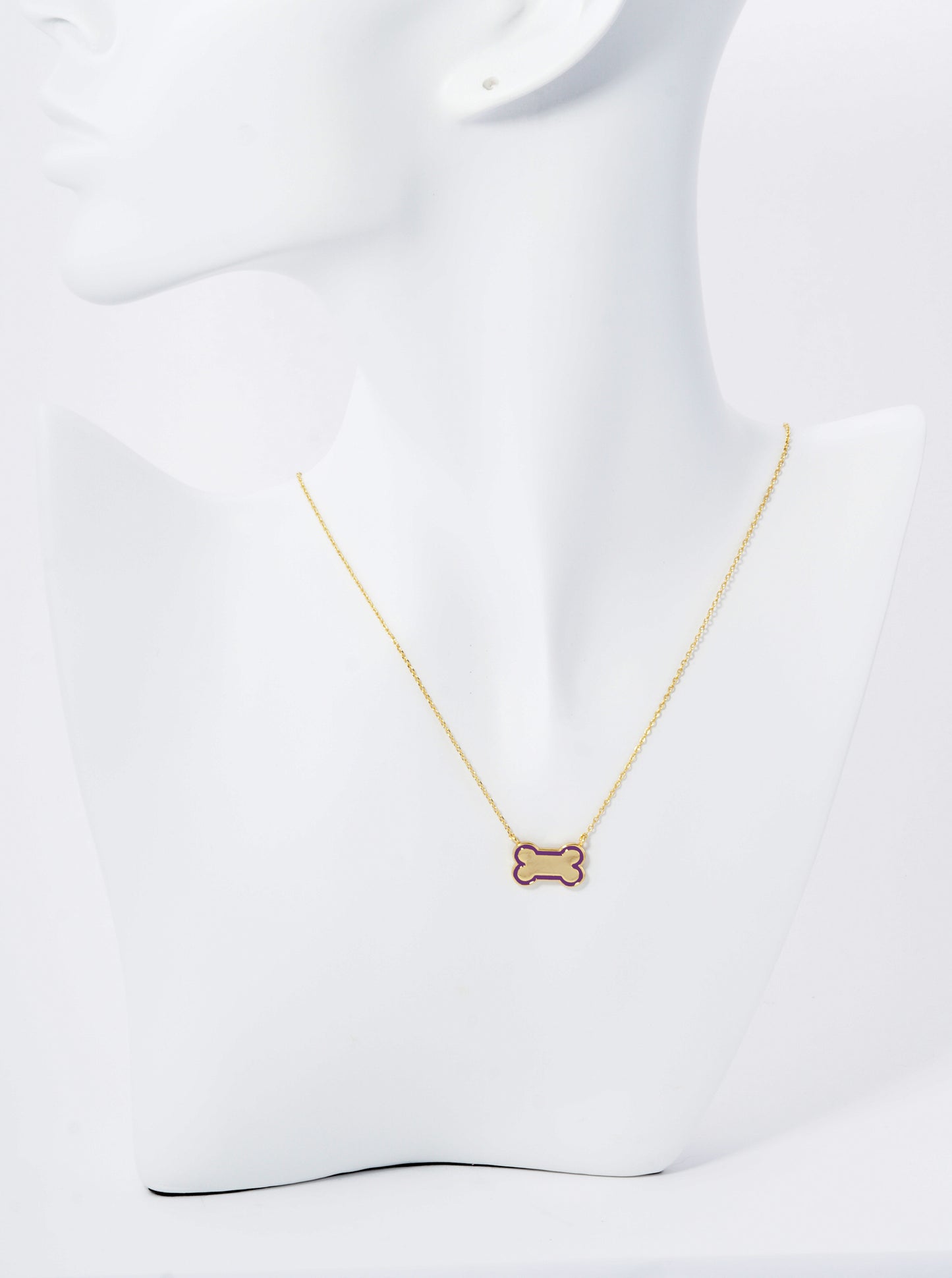 Game Day Mascot 18K Gold Dipped Enamel Dog Bone Treat Pendant Necklace