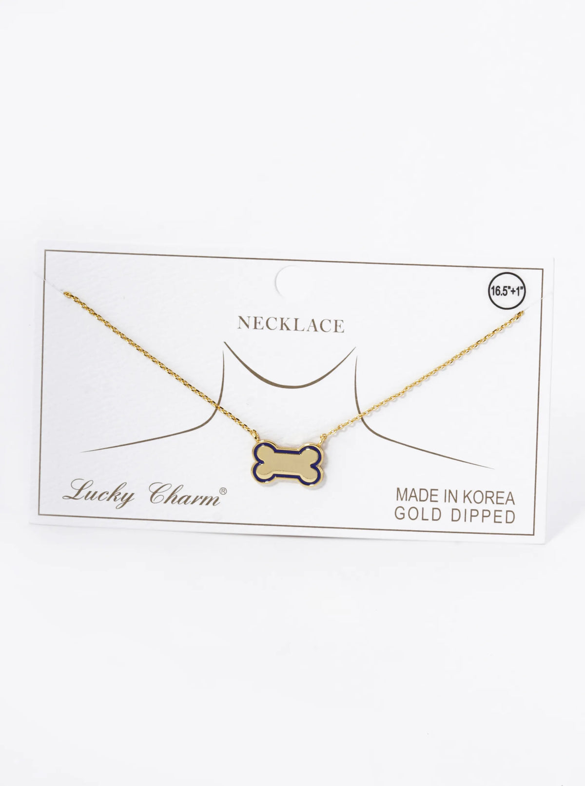 Game Day Mascot 18K Gold Dipped Enamel Dog Bone Treat Pendant Necklace