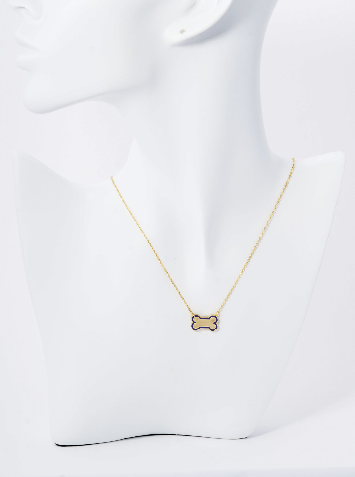 Game Day Mascot 18K Gold Dipped Enamel Dog Bone Treat Pendant Necklace