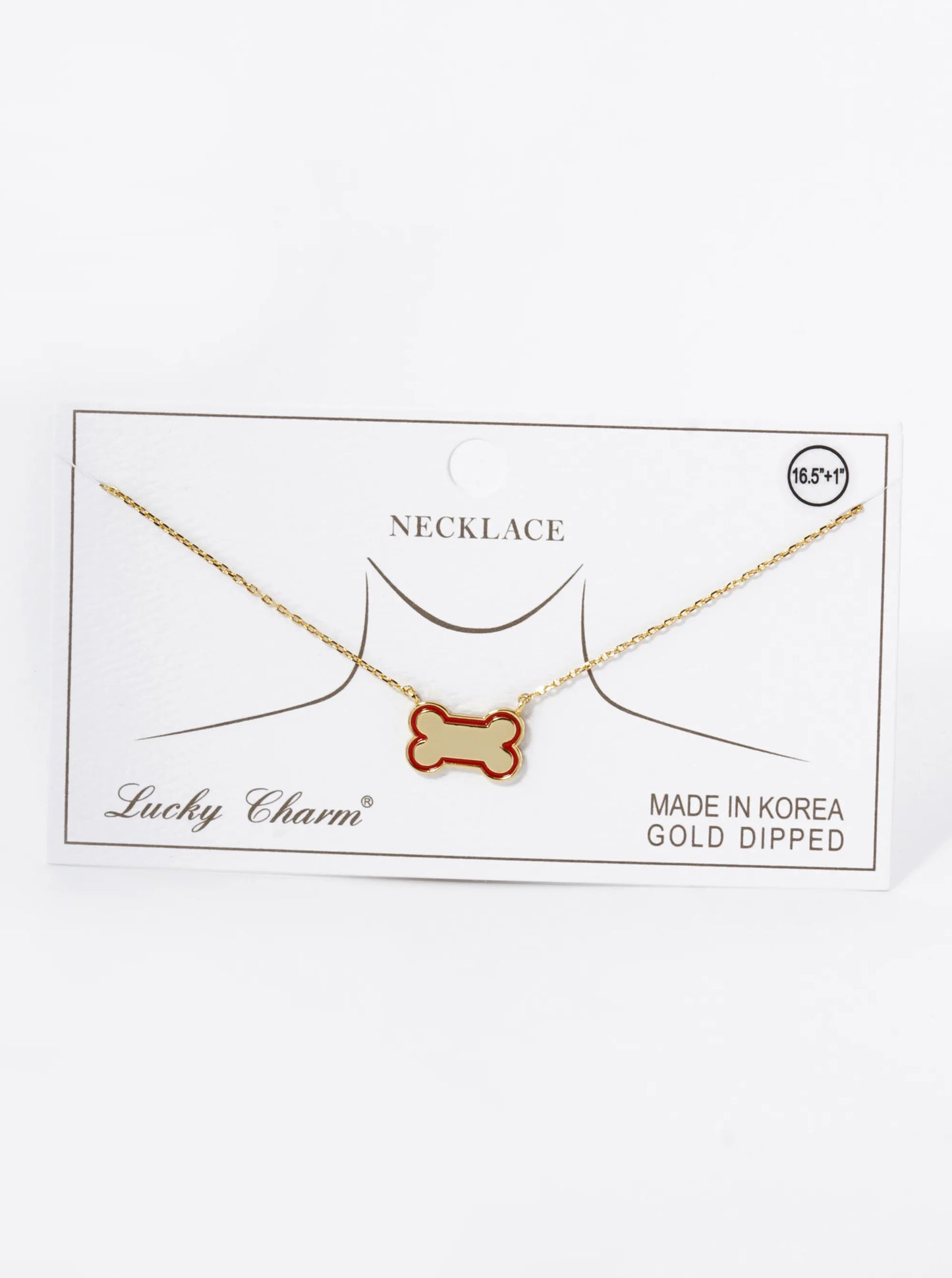 Game Day Mascot 18K Gold Dipped Enamel Dog Bone Treat Pendant Necklace