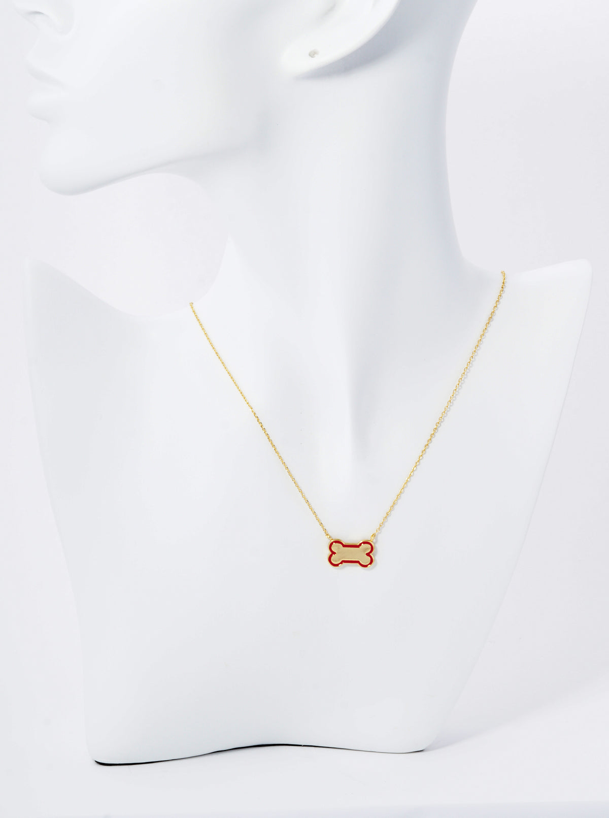 Game Day Mascot 18K Gold Dipped Enamel Dog Bone Treat Pendant Necklace