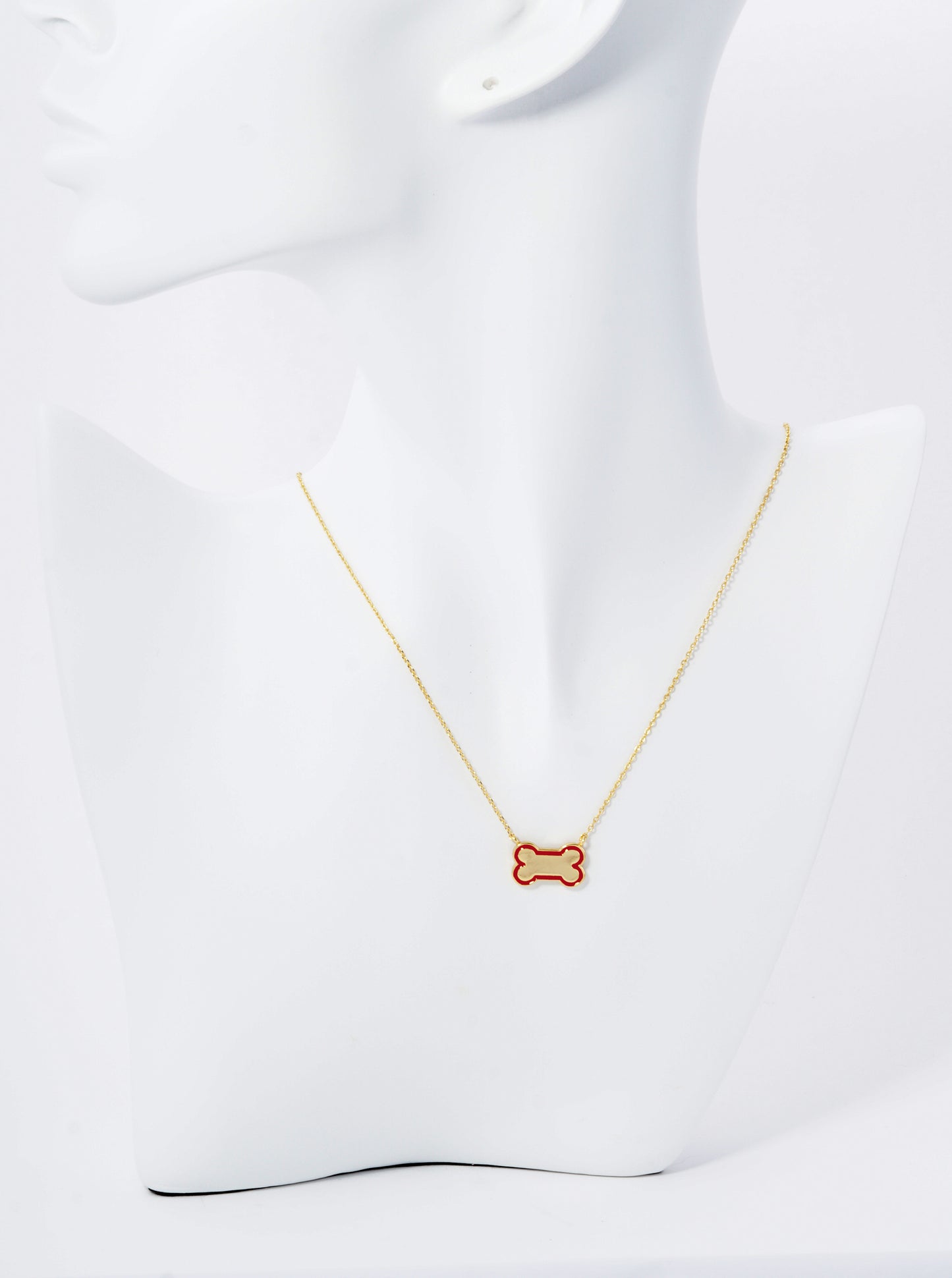Game Day Mascot 18K Gold Dipped Enamel Dog Bone Treat Pendant Necklace