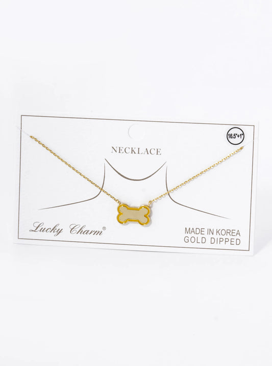 Game Day Mascot 18K Gold Dipped Enamel Dog Bone Treat Pendant Necklace