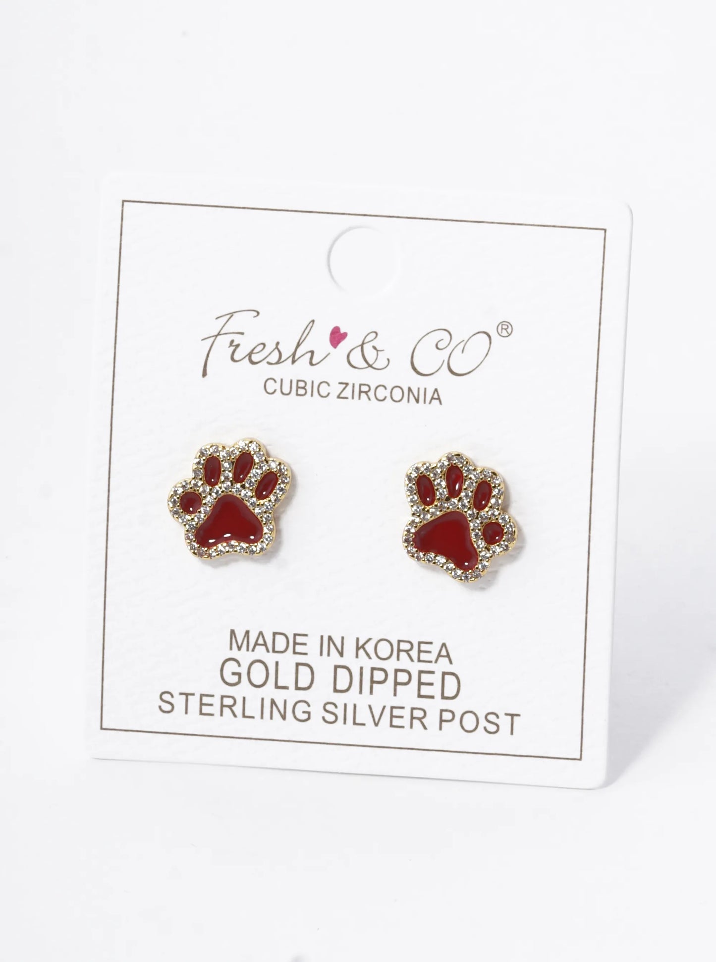 Game Day Mascot 18K Gold Dipped Micro Pave Set Cubic Zirconia 13mm Enamel Paw Stud Earrings
