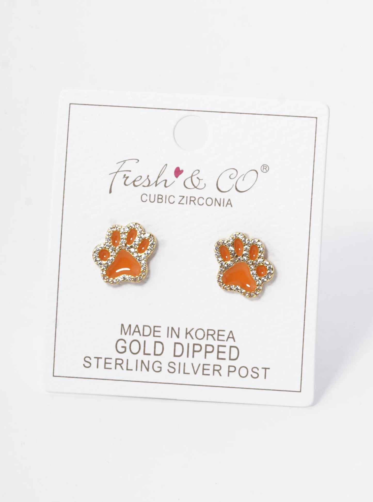 Game Day Mascot 18K Gold Dipped Micro Pave Set Cubic Zirconia 13mm Enamel Paw Stud Earrings