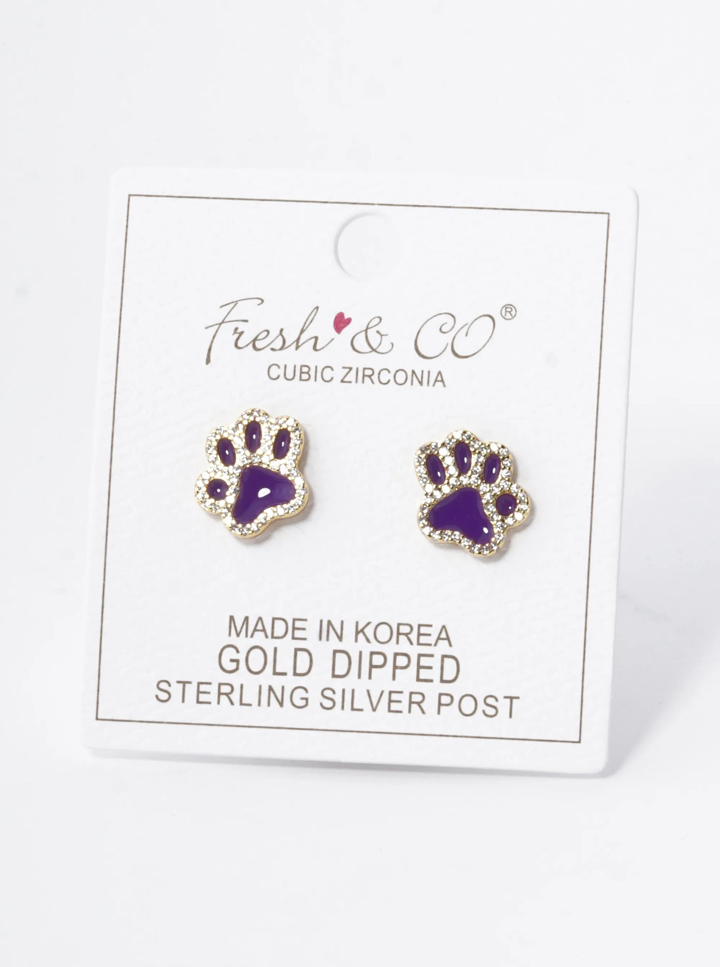 Game Day Mascot 18K Gold Dipped Micro Pave Set Cubic Zirconia 13mm Enamel Paw Stud Earrings