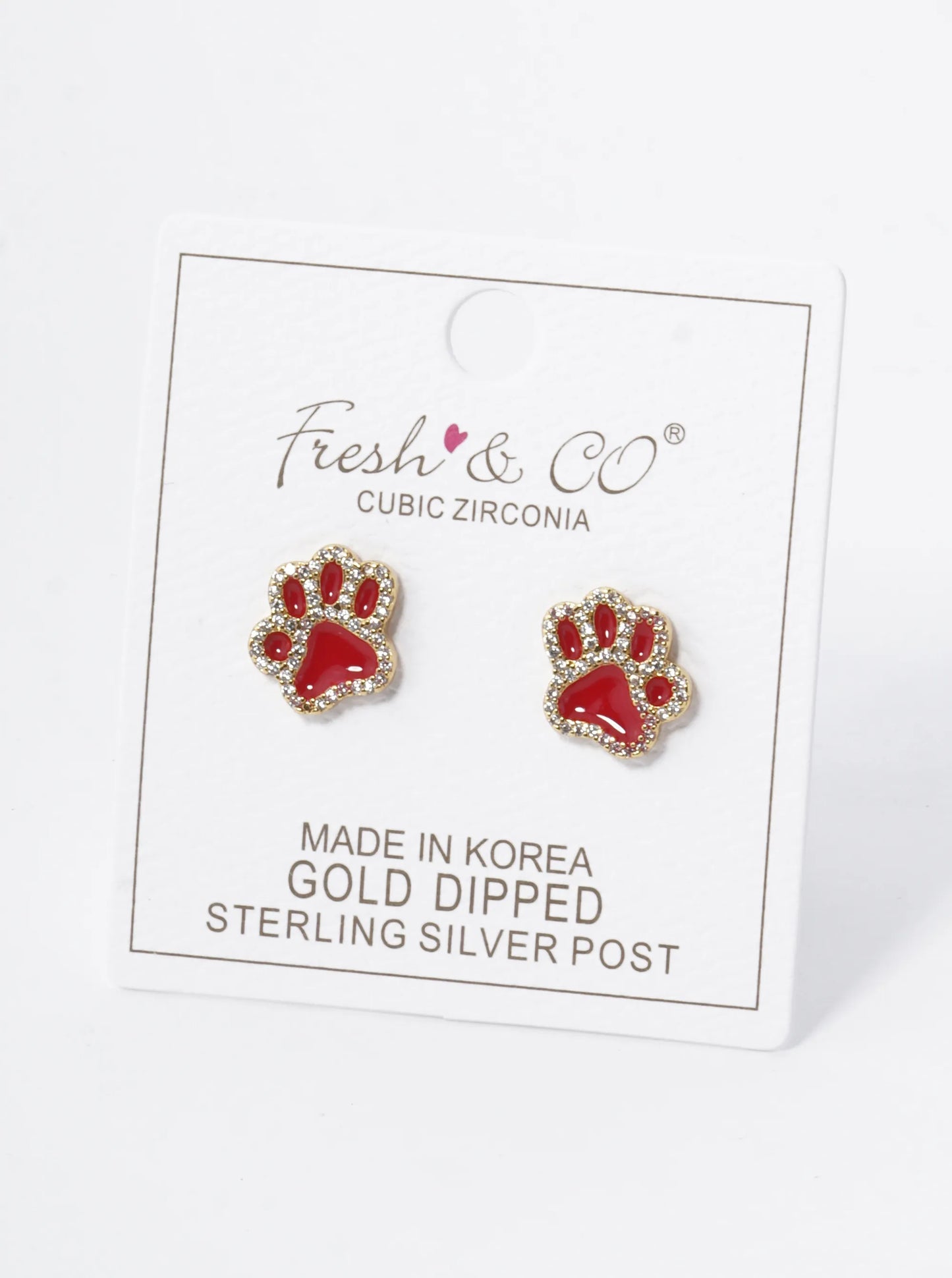 Game Day Mascot 18K Gold Dipped Micro Pave Set Cubic Zirconia 13mm Enamel Paw Stud Earrings
