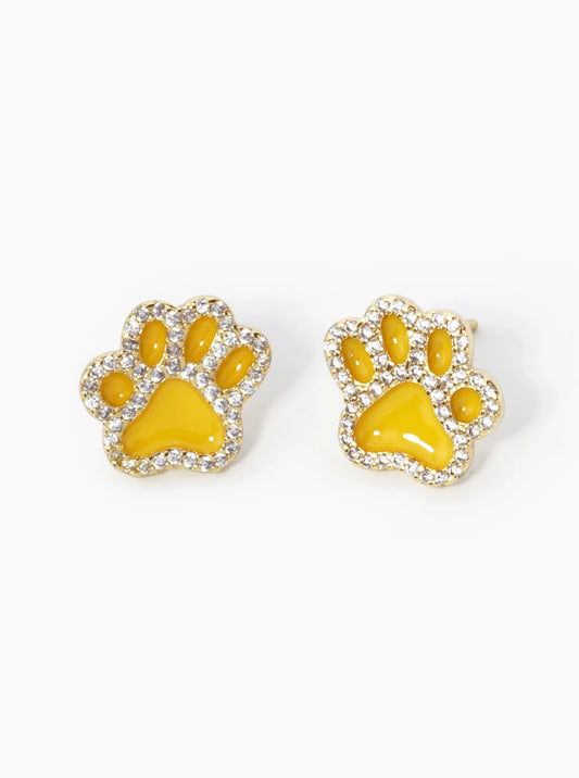 Game Day Mascot 18K Gold Dipped Micro Pave Set Cubic Zirconia 13mm Enamel Paw Stud Earrings