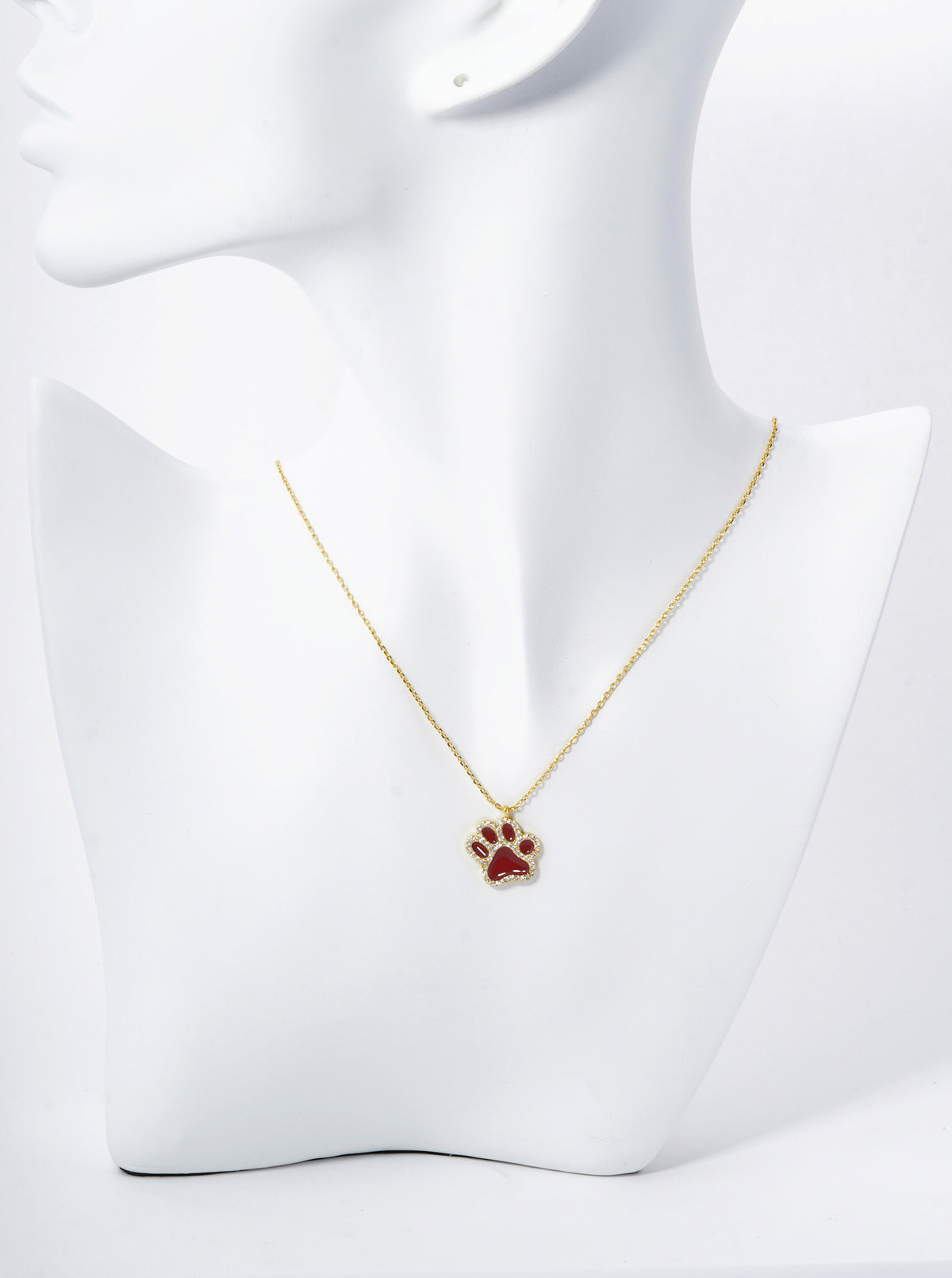 Game Day Mascot 18K Gold Dipped Micro Pave Set Cubic Zirconia Enamel Paw Pendant Necklace
