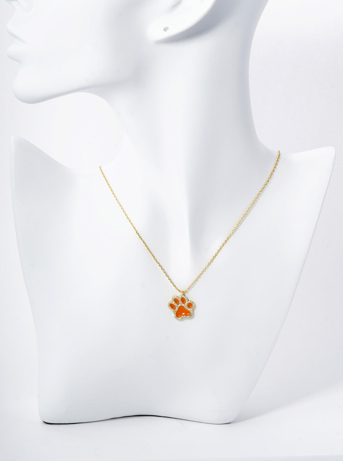 Game Day Mascot 18K Gold Dipped Micro Pave Set Cubic Zirconia Enamel Paw Pendant Necklace