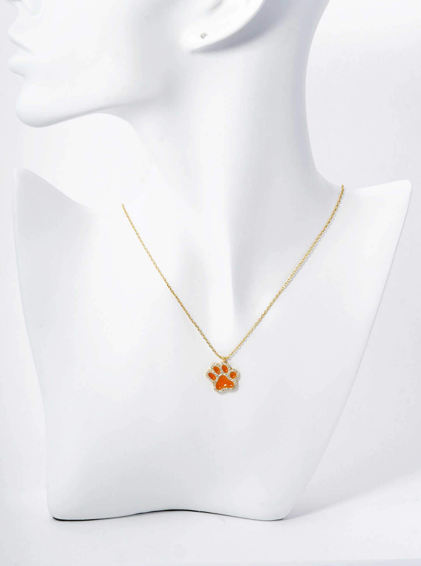 Game Day Mascot 18K Gold Dipped Micro Pave Set Cubic Zirconia Enamel Paw Pendant Necklace