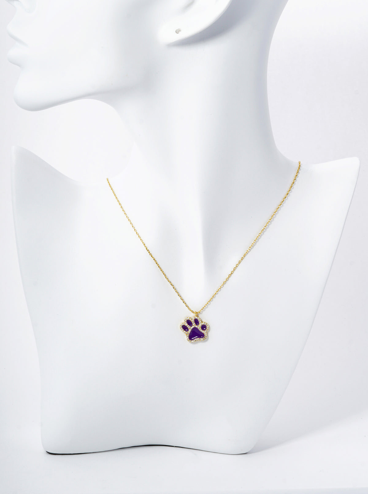 Game Day Mascot 18K Gold Dipped Micro Pave Set Cubic Zirconia Enamel Paw Pendant Necklace