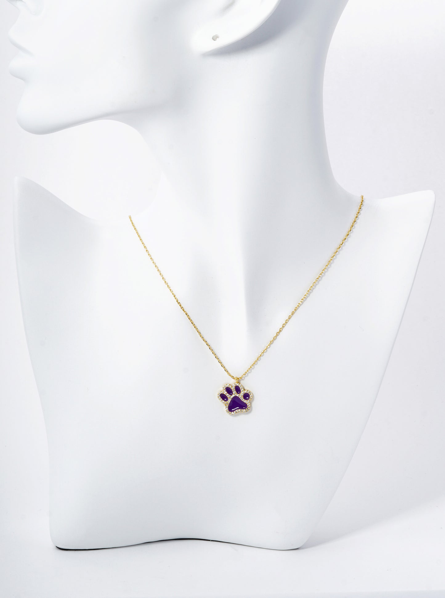 Game Day Mascot 18K Gold Dipped Micro Pave Set Cubic Zirconia Enamel Paw Pendant Necklace