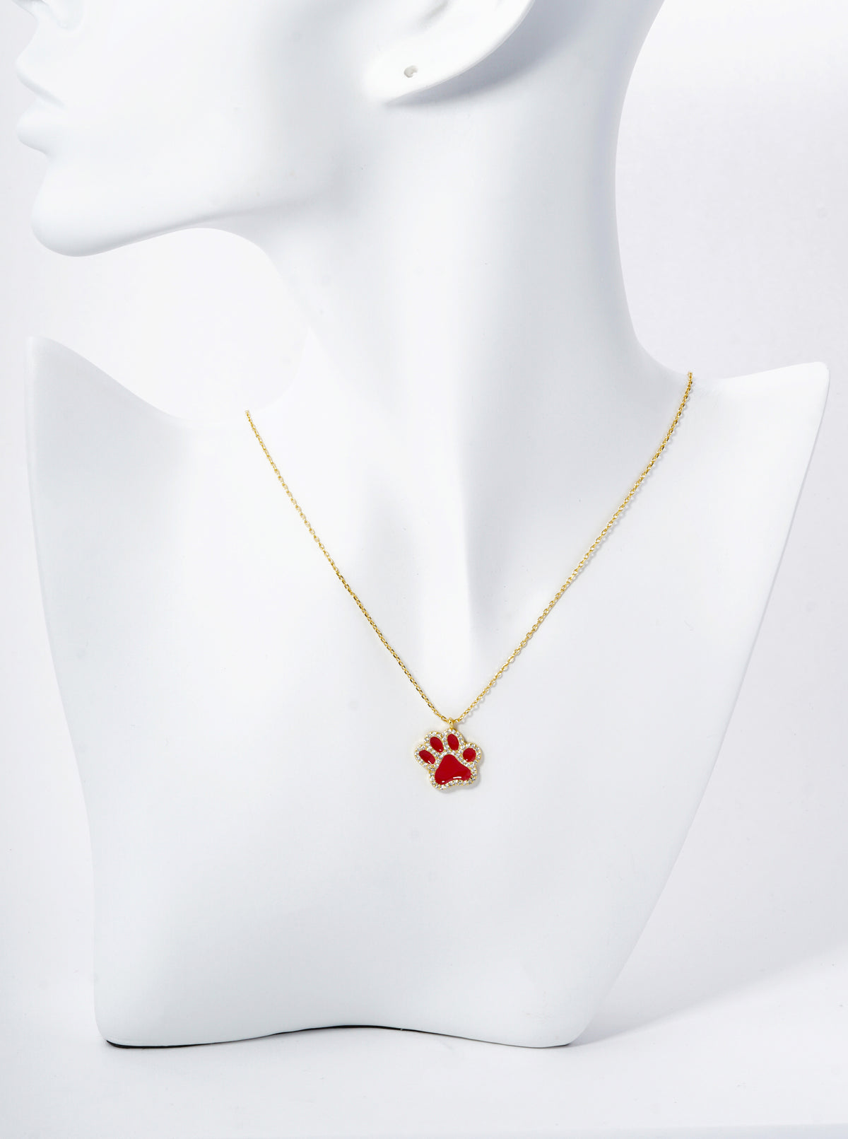 Game Day Mascot 18K Gold Dipped Micro Pave Set Cubic Zirconia Enamel Paw Pendant Necklace
