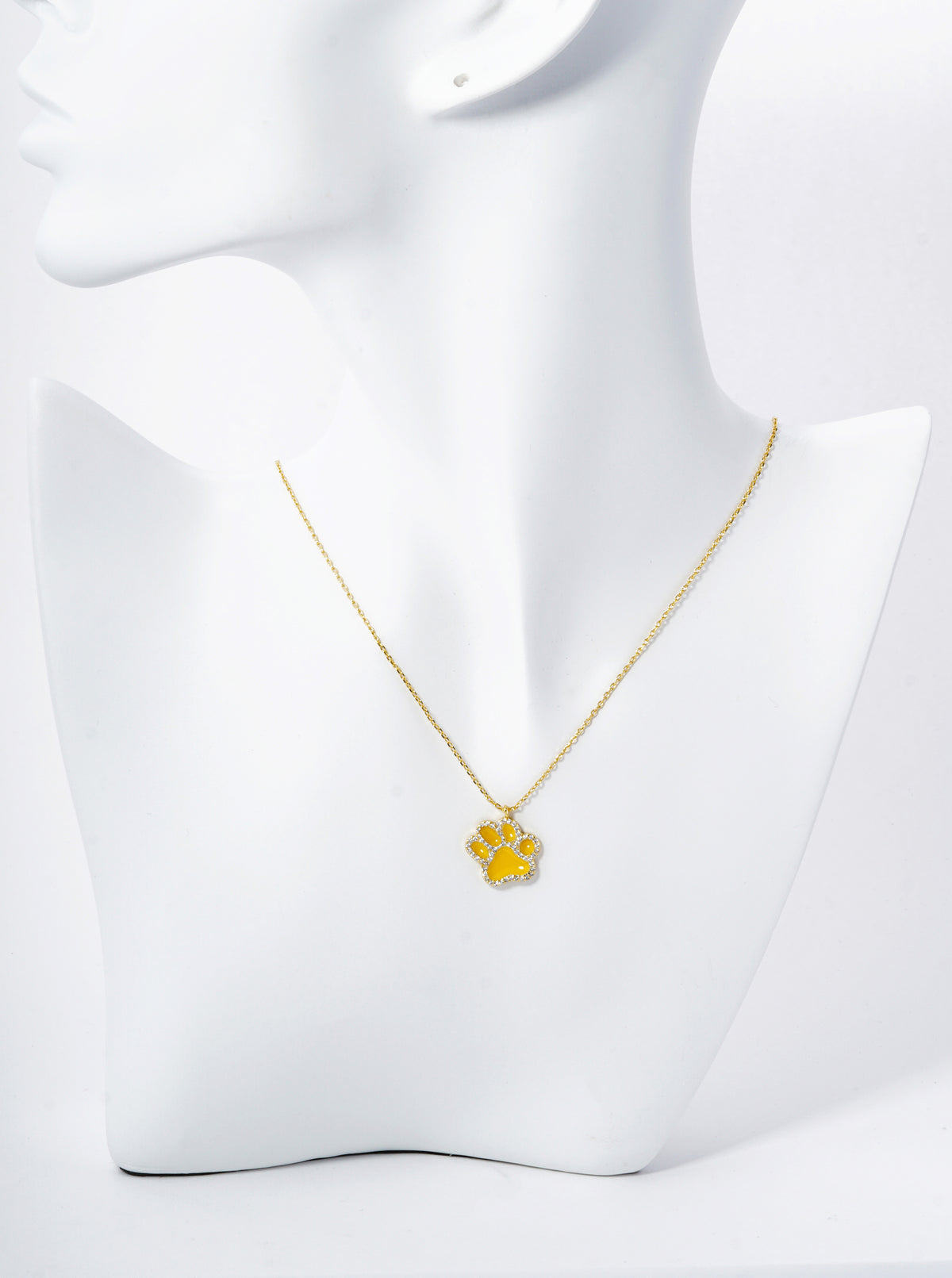 Game Day Mascot 18K Gold Dipped Micro Pave Set Cubic Zirconia Enamel Paw Pendant Necklace