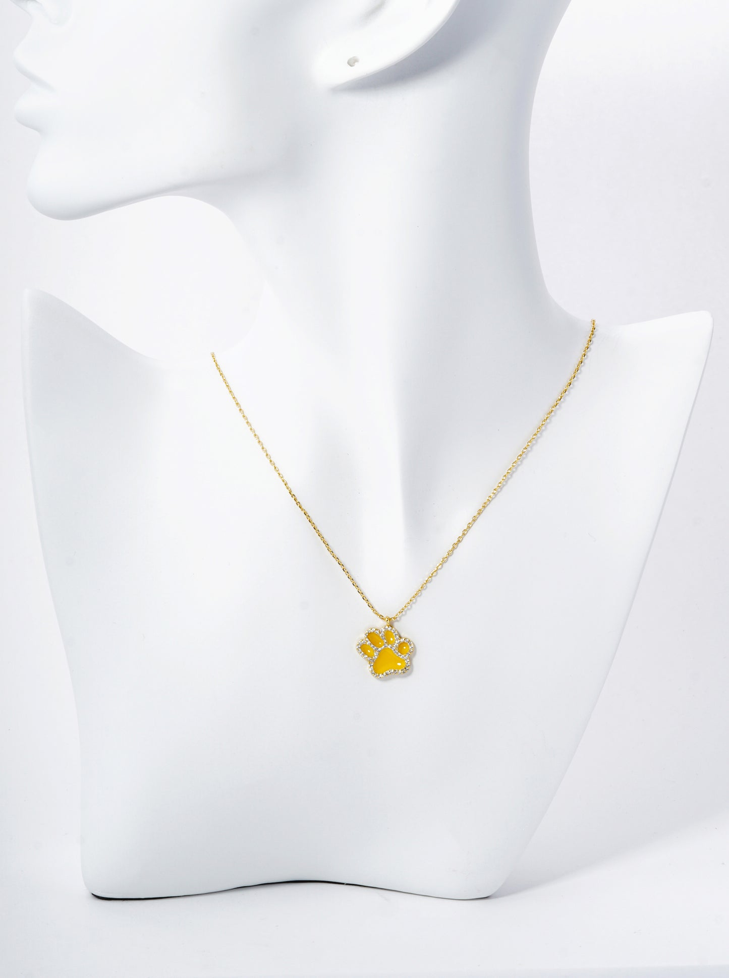 Game Day Mascot 18K Gold Dipped Micro Pave Set Cubic Zirconia Enamel Paw Pendant Necklace