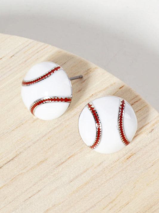 Game-Day-Theme 13mm Enamel Baseball Button Stud Earrings