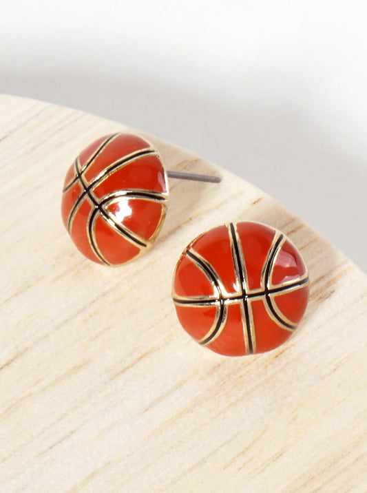 Game-Day-Theme 13mm Enamel Basketball Button Stud Earrings
