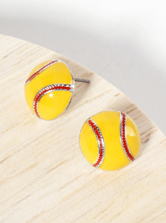 Game-Day-Theme 13mm Enamel Softball Button Stud Earrings