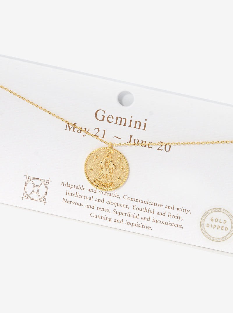 Gemini 18K-Gold-Dipped Zodiac Pendant Delicate Necklace