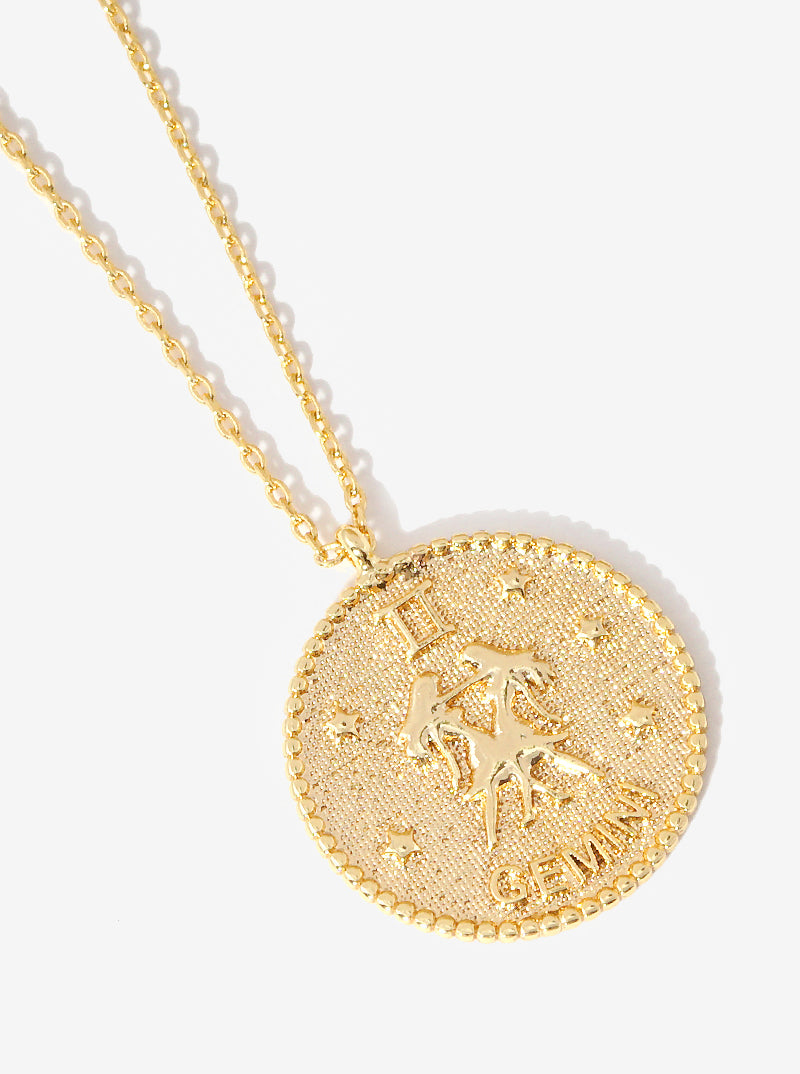 Gemini 18K-Gold-Dipped Zodiac Pendant Delicate Necklace