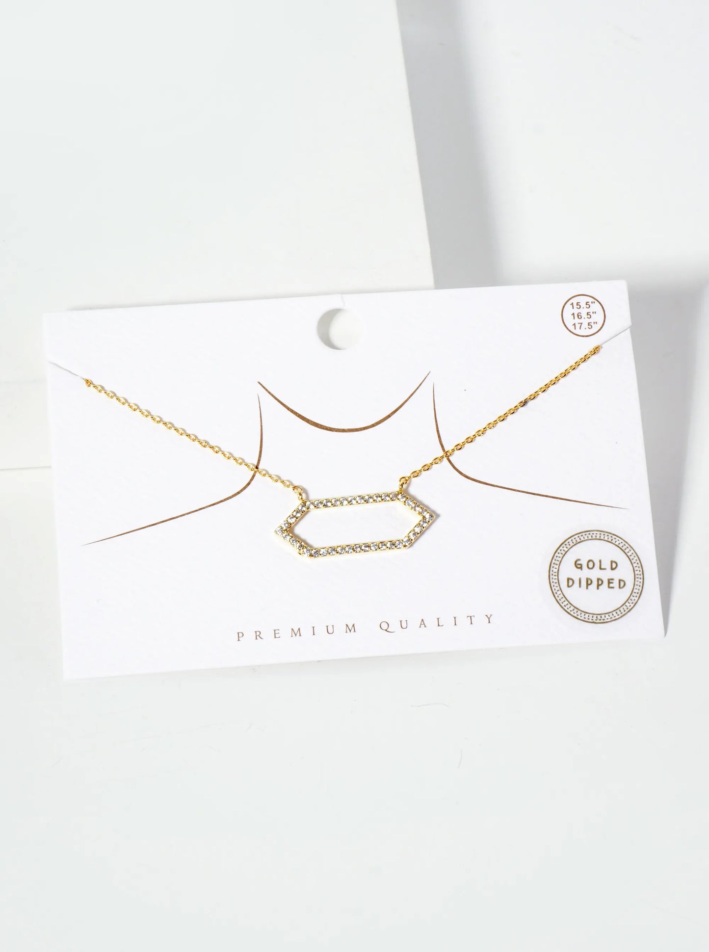 Geometric 18K-Gold-Dipped Pave Set Cubic-Zirconia Elongated Hexagon Pendant Necklace