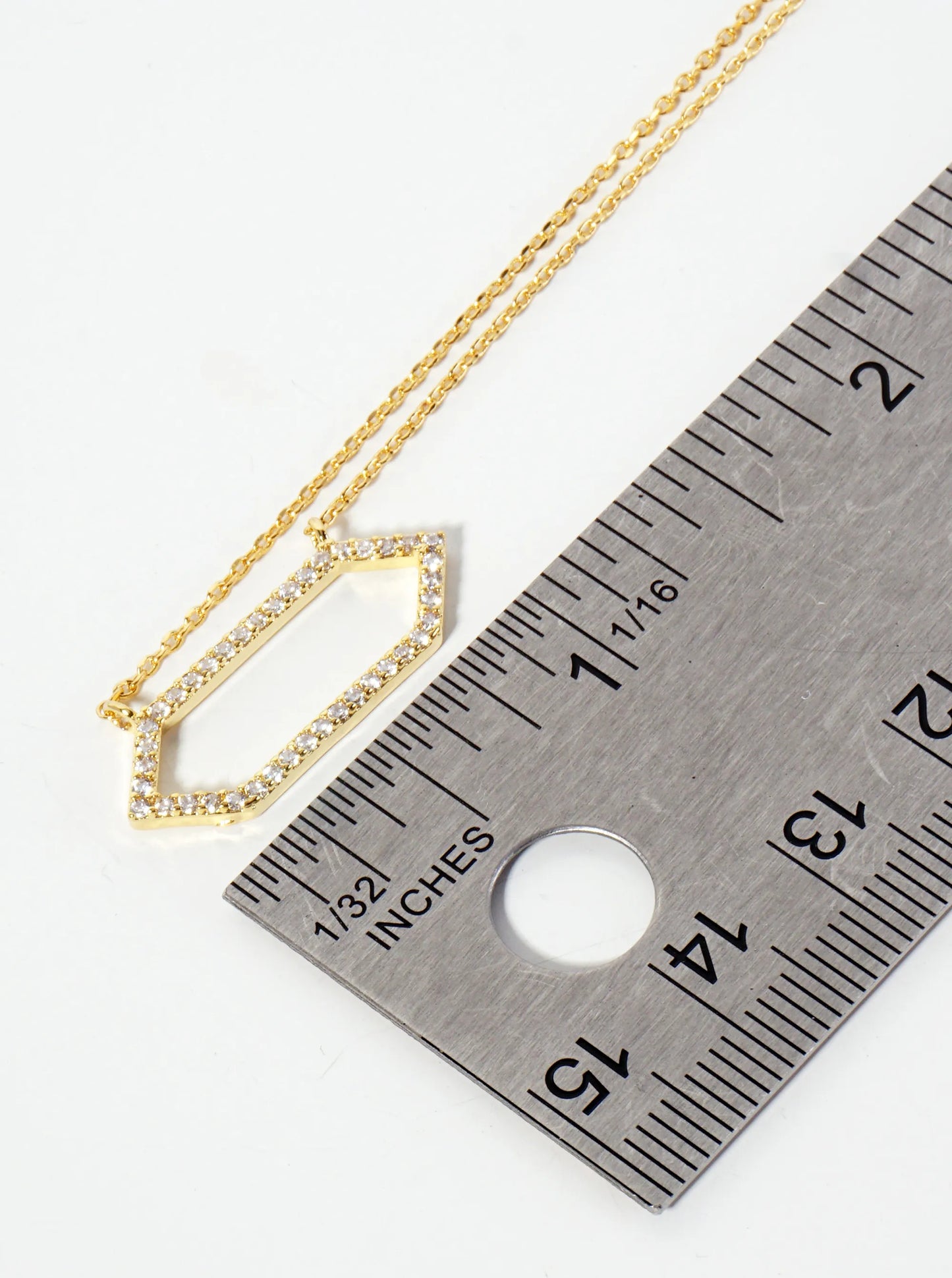 Geometric 18K-Gold-Dipped Pave Set Cubic-Zirconia Elongated Hexagon Pendant Necklace
