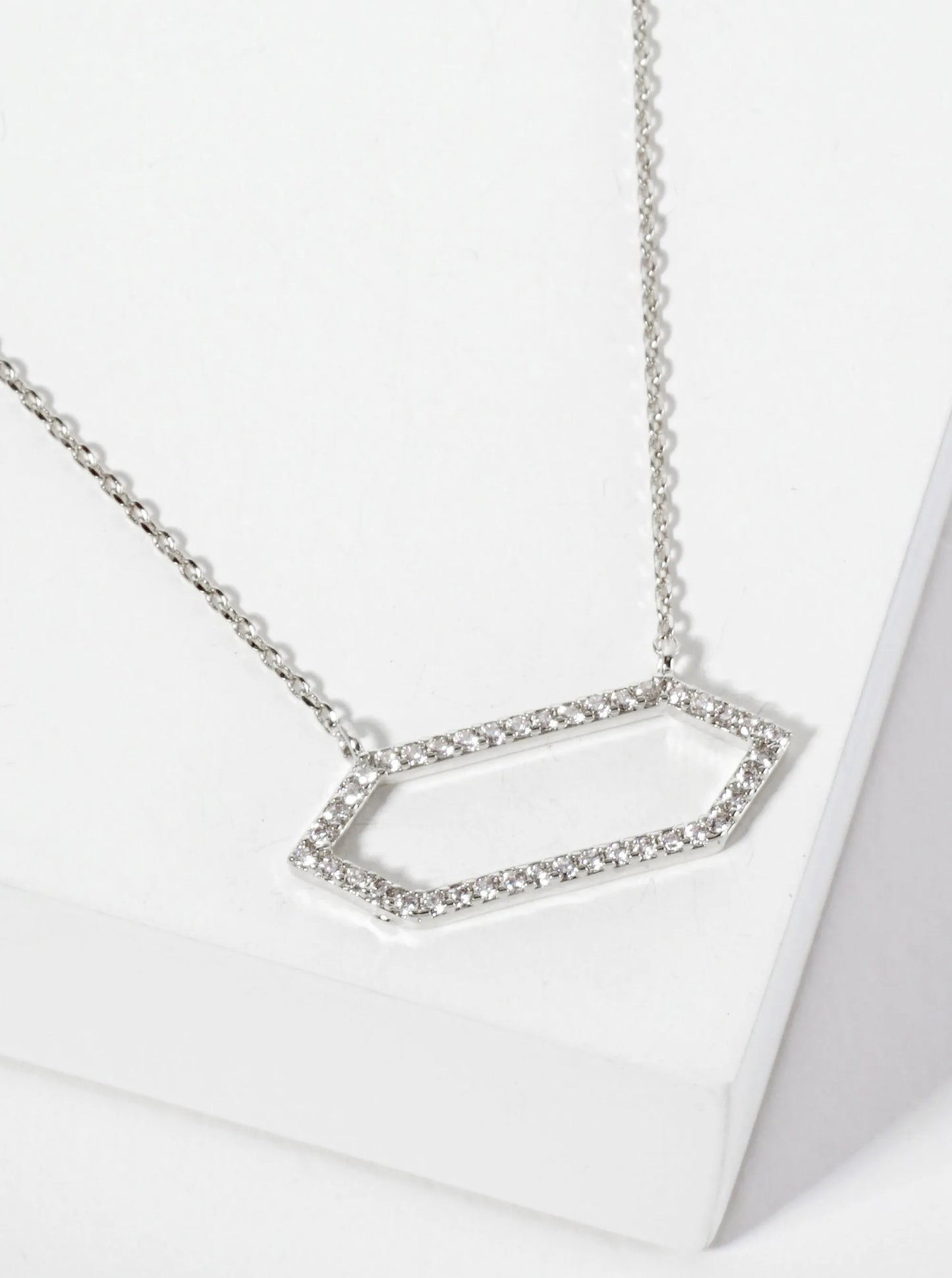 Geometric 18K-Gold-Dipped Pave Set Cubic-Zirconia Elongated Hexagon Pendant Necklace