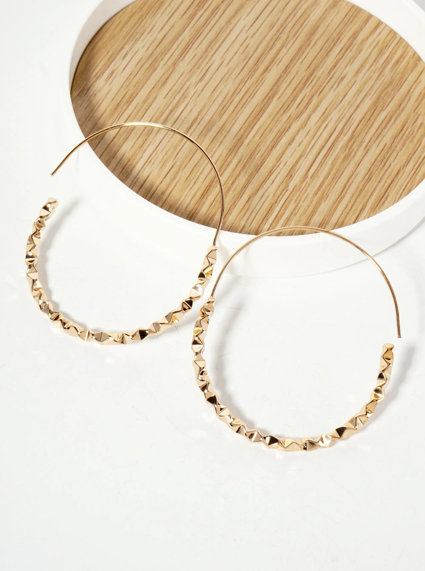 Geometric 50mm Brass Wire Hoop Earrings With Crushed-Pattern